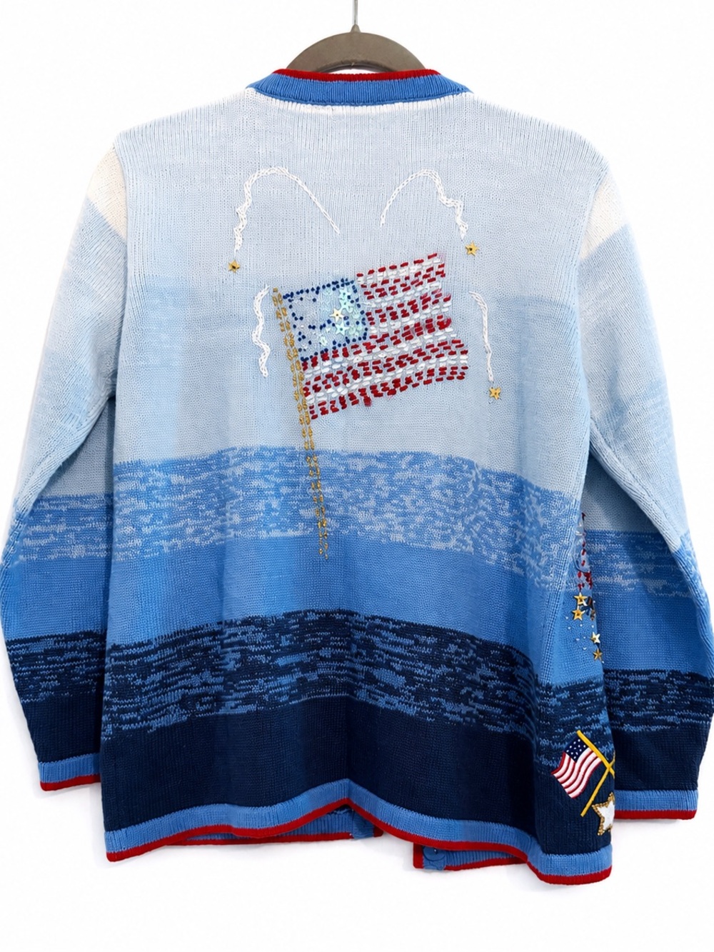 EUC! Storybook Knits Embroidered Flag/Fireworks/4th of July Cardigan Sweater - Picture 2 of 9